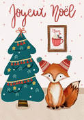 Renard joyeux pr&egrave;s du sapin de No&euml;l